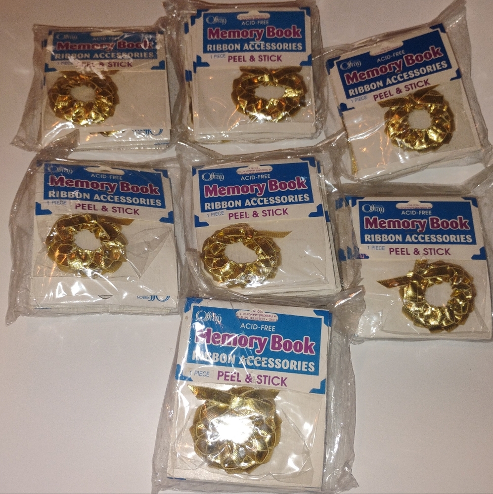 Vintage Memory Book Ribbon Accessories Peel And Stick Gold Wreath Nwt Lot Of 35